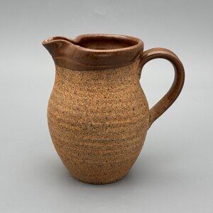 Vintage Studio Pottery Pitcher with Speckled Stoneware Texture Glazed Rim